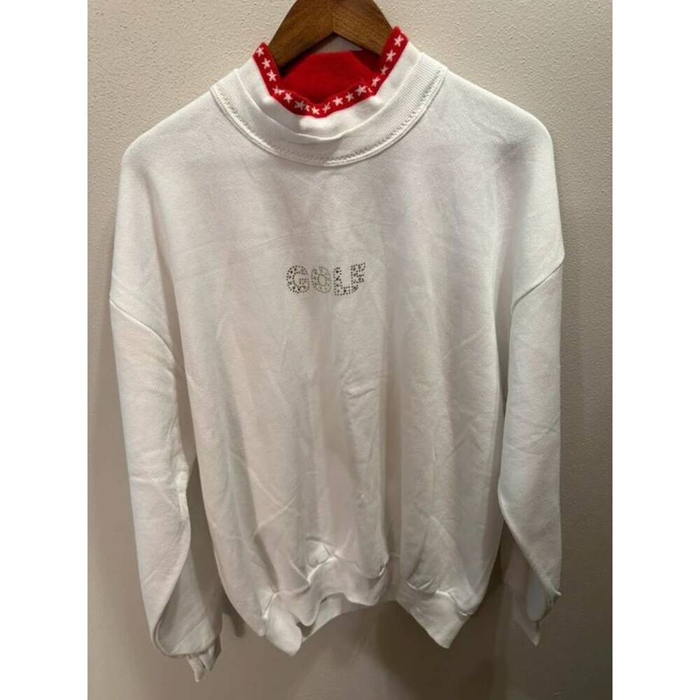 Vintage Gopher Sport Women’s XL White Rhinestone Golf Mock Neck Sweatshirt